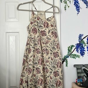 Madewell Cream Floral Midi Dress with Pink Roses